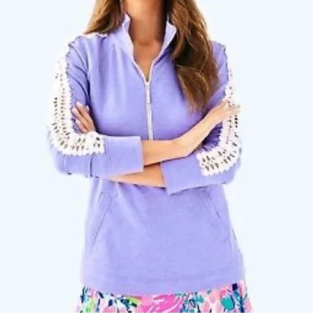 Lilly Pulitzer Skipper Popover in Lilac with White Lace Arm Detail Large